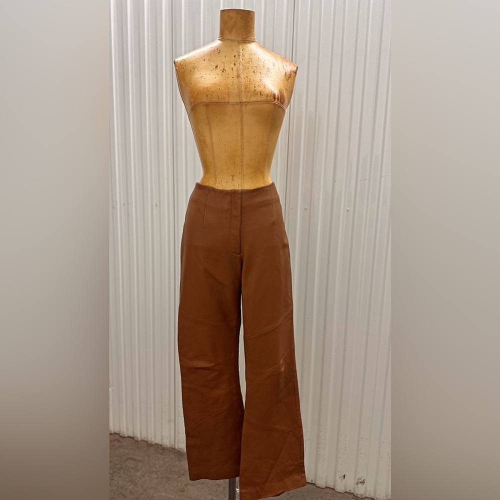 1990’s Vintage Brown Leather Wide Leg Zipper Front Pants